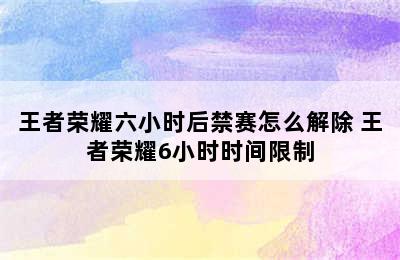 王者荣耀六小时后禁赛怎么解除 王者荣耀6小时时间限制